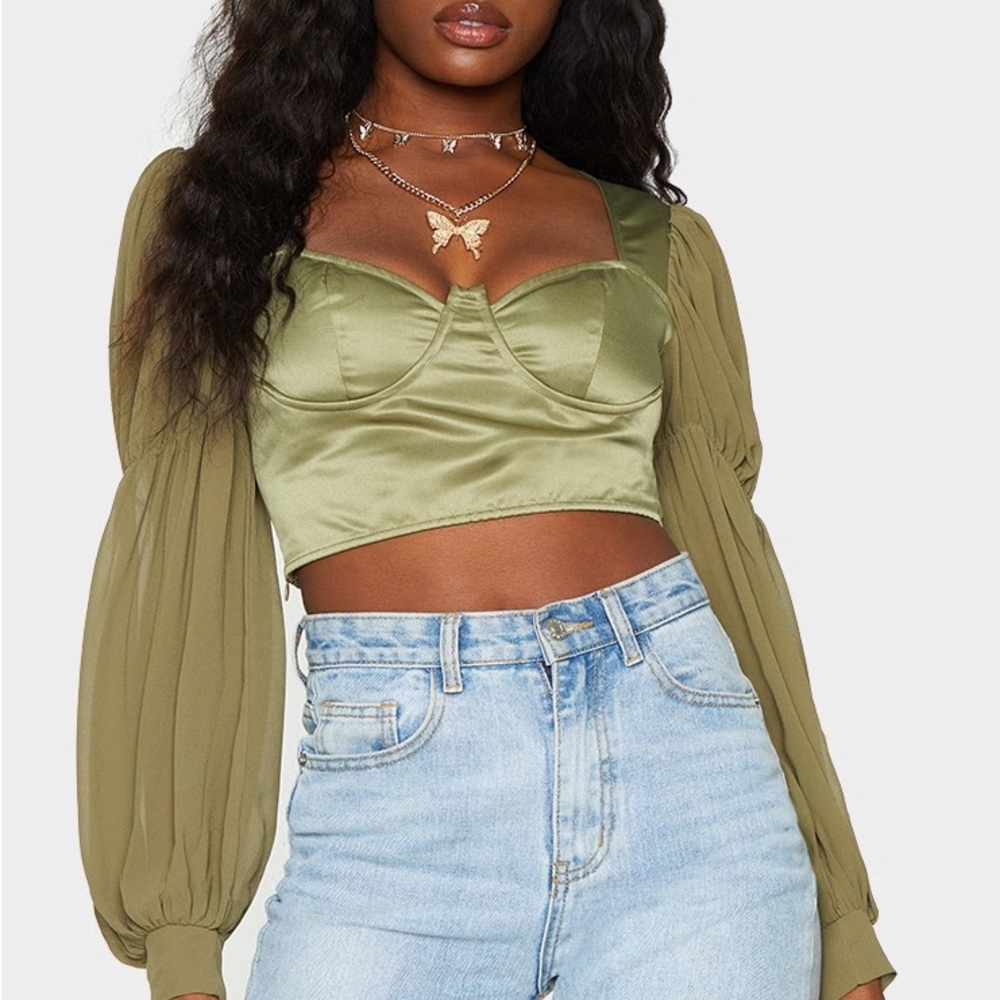 Olive satin blouse